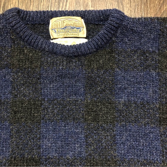 Vintage Britches Blue & Black Buffalo Plaid Wool Sweater - Picture 5 of 12
